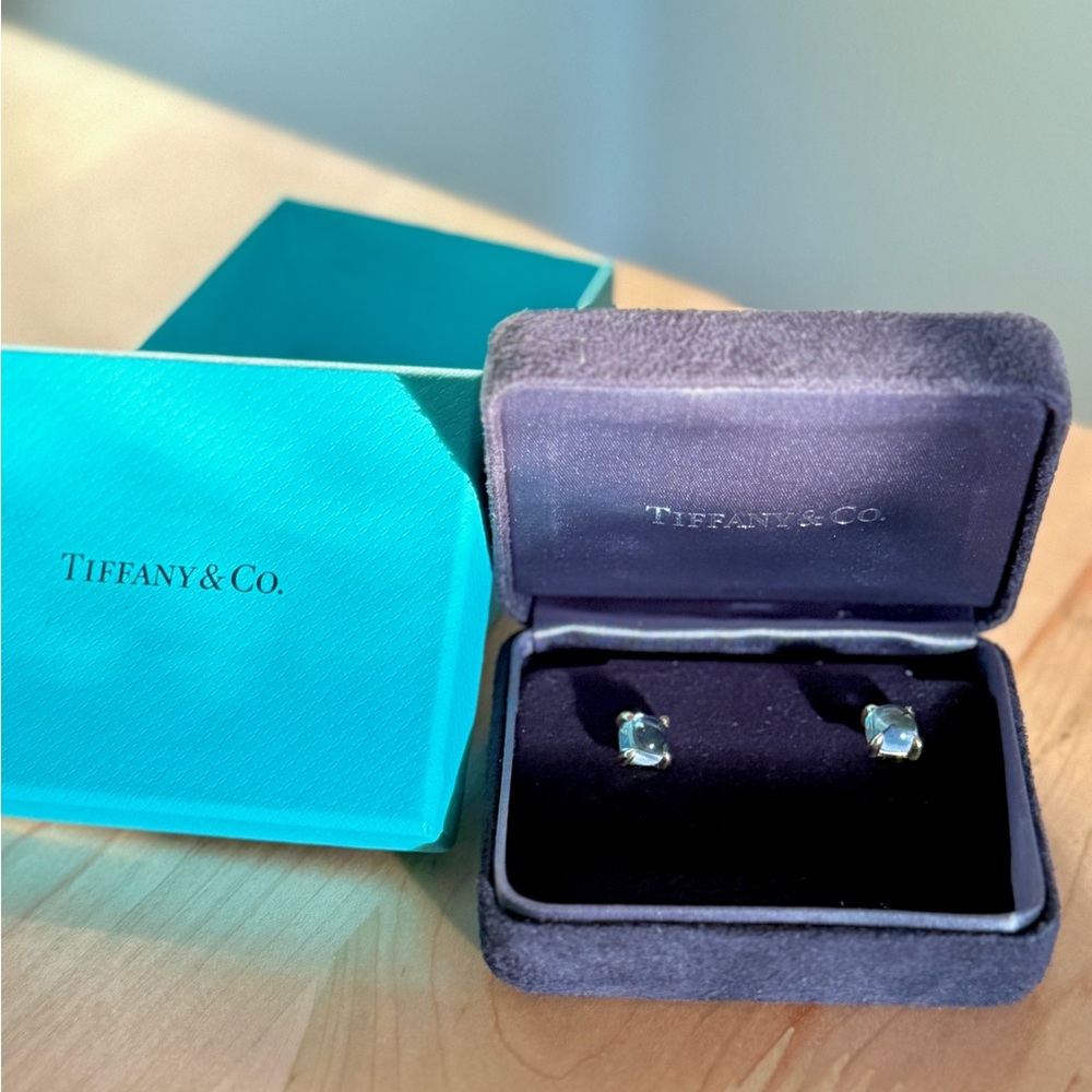 RARE Tiffany & Co. Paloma 18k Yellow Gold Blue Topaz Sugar Stack Earrings